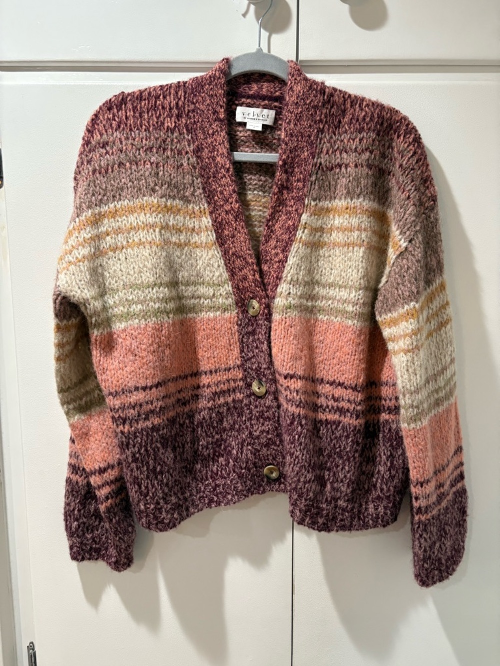 Velvet by Graham & Spencer Chunky Striped Cardigan Angora Blend S